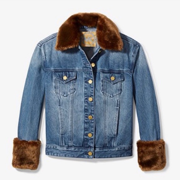 Michael Kors Faux Fur Trim Denim Jacket - Picture 7 of 13
